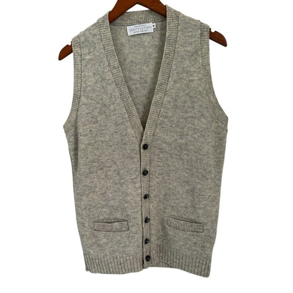 Bloomingdales Sutton Sweaters Shetland Wool Vest Gray Wool Leather Buttons - Picture 1 of 9